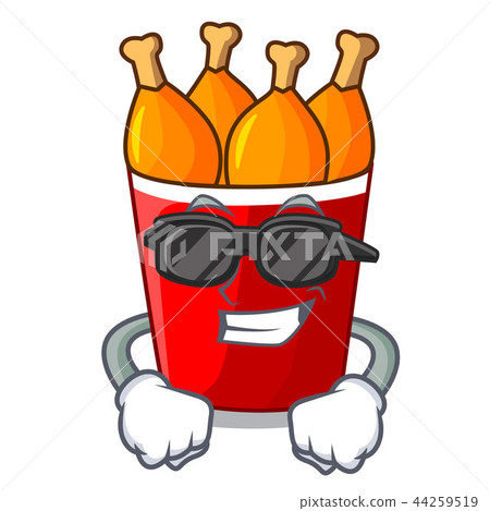 Super cool fried chicken in red bucket cartoon Super cool fried chicken in red bucket cartoon 44259519