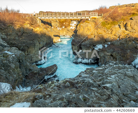 Barnafoss waterfall in winter season, Iceland Barnafoss waterfall in winter season, Iceland 44260669
