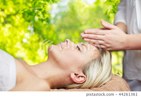 close up of woman having face massage in spa close up of woman having face massage in spa 44261361