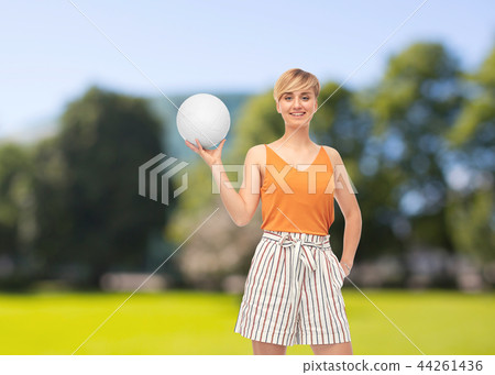 teenage girl with volleyball over summer park teenage girl with volleyball over summer park 44261436