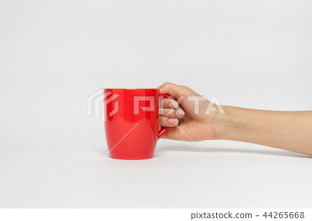 hand sign posture hold coffee cup in isolated 44265668