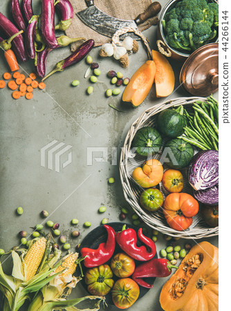 Healthy vegetarian seasonal Fall food cooking background, vertical composition Healthy vegetarian seasonal Fall food cooking background, vertical composition 44266144