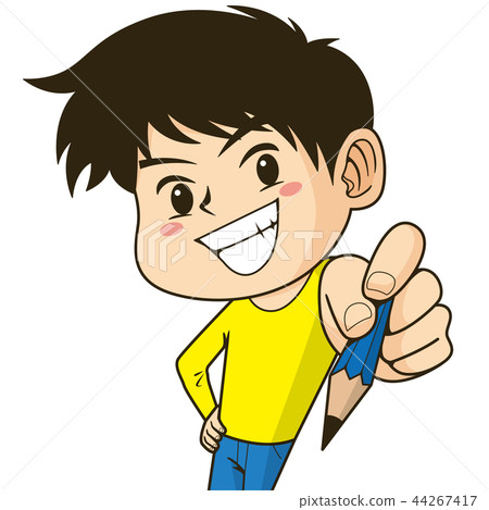 Studying with a pencil that can be used as a cut in a flier or brochure for a motivated boy illustration 44267417