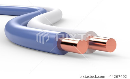 Pair of electrical cable wires with white and blue insulation isolated 3d illustration Pair of electrical cable wires with white and blue insulation isolated 3d illustration 44267492
