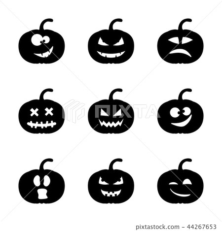 Vector set of black halloween pumpkin silhouettes. Vector set of black halloween pumpkin silhouettes. 44267653