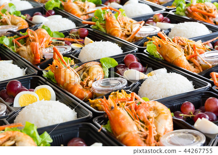 Thai style seafood lunch boxes. 44267755