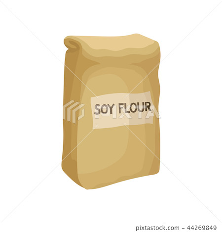 Soybean flour in paper packaging, healthy diet food, vegan source of protein vector Illustration on 44269849