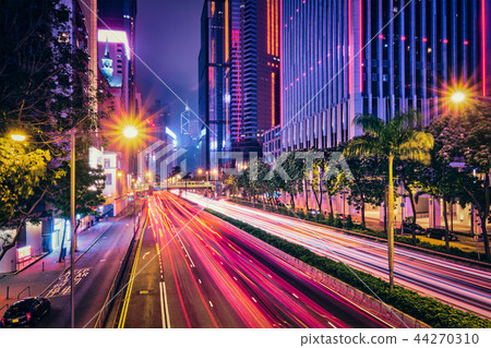 Street traffic in Hong Kong at night Street traffic in Hong Kong at night 44270310