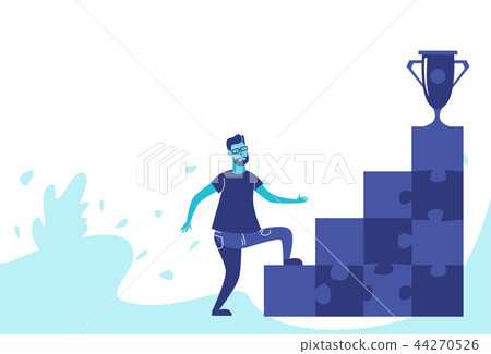 businessman climbing career ladder top trophy cup winner champion first place concept business man 44270526
