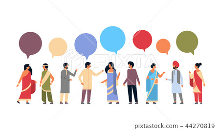 indian people group wearing national traditional clothes hindu man woman chat bubble communication 44270819