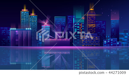 Vector neon megapolis background with buildings, skyscrapers 44271009