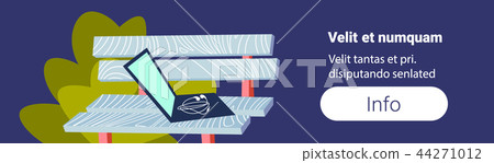 laptop on wooden bench night city park wireless connect online communication concept flat horizontal laptop on wooden bench night city park wireless connect online communication concept flat horizontal 44271012