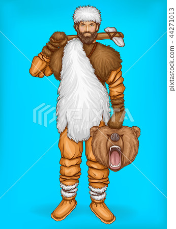 Vector pop art caveman with prey, hunting concept 44271013