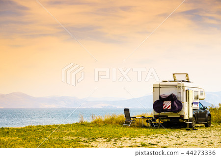 Camper car on beach. Travel Camper car on beach. Travel 44273336