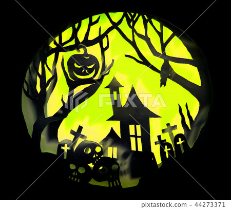 Halloween night paper cut with invert light and sh Halloween night paper cut with invert light and sh 44273371