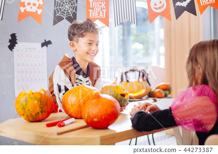 Beaming funny boy wearing Halloween skeleton... - Stock Photo [44273387] -  PIXTA