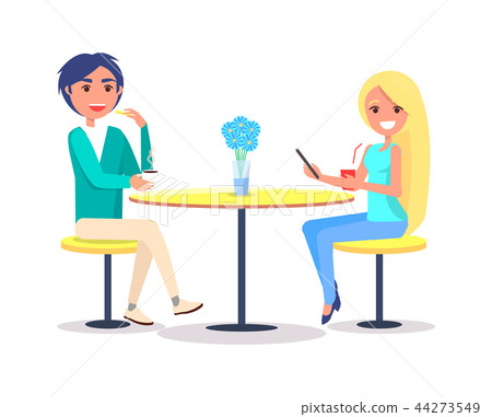 Couple Sitting in Restaurant and Drinking Coffee 44273549