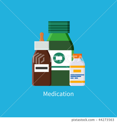 Medication Promo Banner with Full Jars of Liquids 44273563