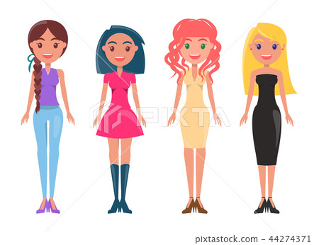 Stylish Women in Casual and Elegant Outfits Set Stylish Women in Casual and Elegant Outfits Set 44274371