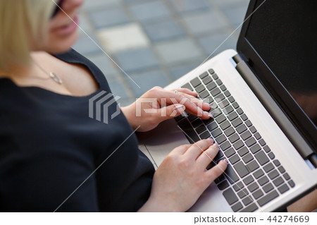 young girl with laptop free space young girl with laptop free space 44274669