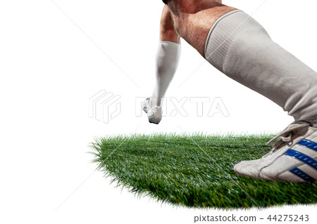 Football player tackling for the ball over white background 44275243