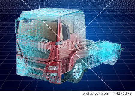 Visualization 3d cad model of truck, blueprint 44275378