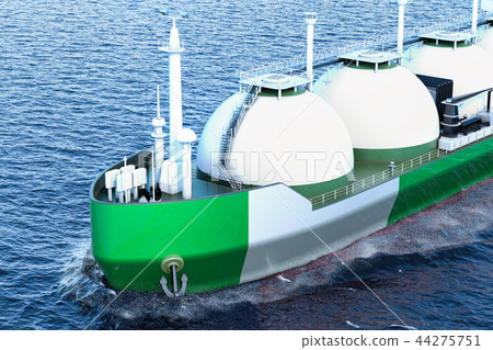 Nigerian gas tanker sailing in ocean, 3D rendering 44275751