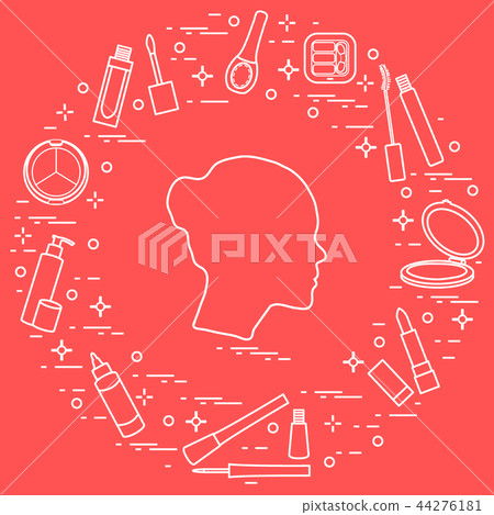 Silhouette of female head and various accessories Silhouette of female head and various accessories 44276181