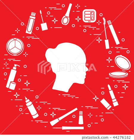 Silhouette of female head and various accessories Silhouette of female head and various accessories 44276182