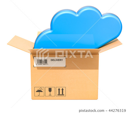 Parcel with cloud service sign, 3D rendering Parcel with cloud service sign, 3D rendering 44276319
