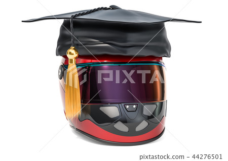 Racing helmet with graduation cap. Racing school Racing helmet with graduation cap. Racing school 44276501