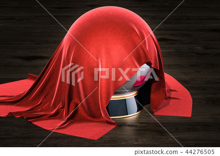 Red cloth covered Crystal Ball on the wooden table 44276505