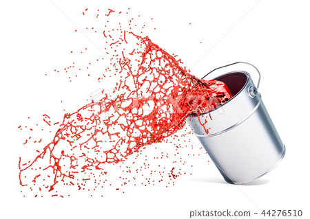Red paint splashing out of can, 3D rendering 44276510