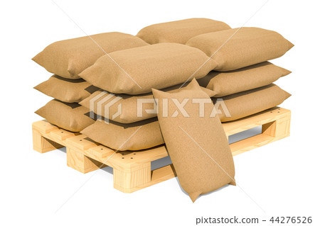 Sacks on the wooden pallet, 3D rendering Sacks on the wooden pallet, 3D rendering 44276526