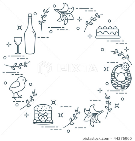 Different Easter symbols arranged in a circle: 44276960