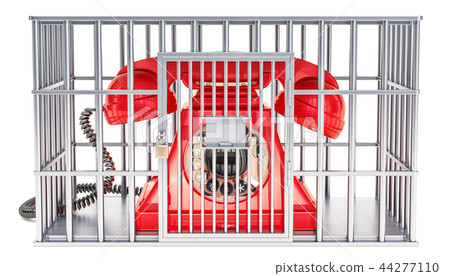 Phone inside cage, prison cell. 3D rendering 44277110