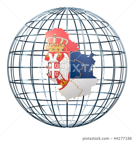 Serbian map on the Earth Globe. 3D rendering 44277186