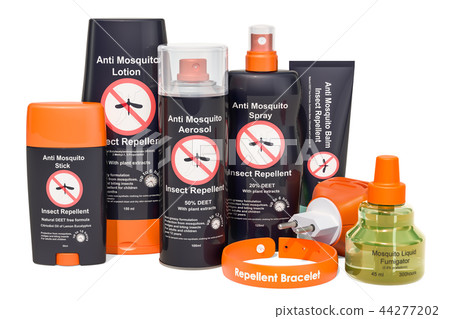 Set of insect repellent products, 3D rendering Set of insect repellent products, 3D rendering 44277202