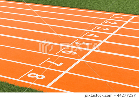 Start running track in stadium, 3D rendering 44277257