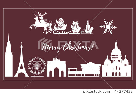 Santa Claus in sleigh flying over buildings Santa Claus in sleigh flying over buildings 44277435