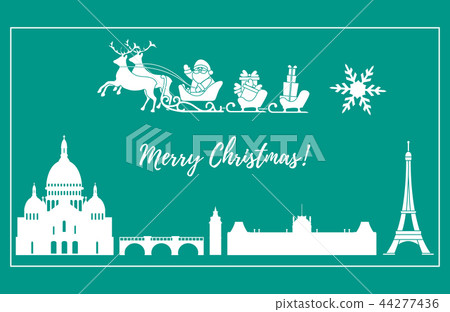 Santa Claus in sleigh with deers flying over Paris Santa Claus in sleigh with deers flying over Paris 44277436