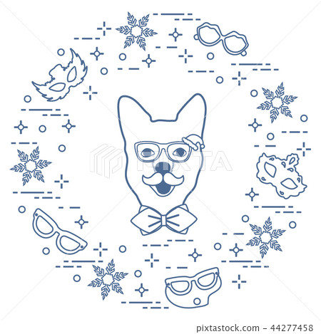 Muzzle of dog in carnival costume, masks, 44277458