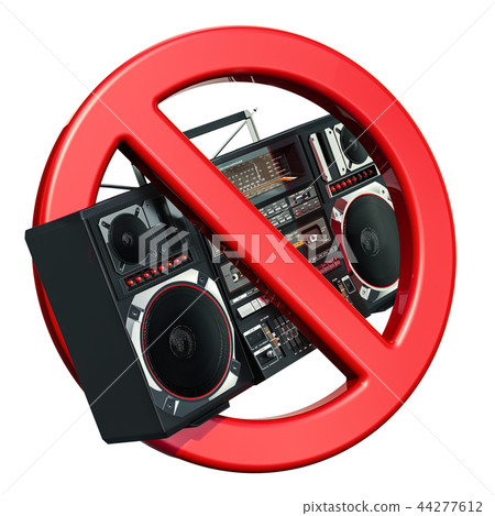 Boombox with forbidden symbol, 3D rendering 44277612