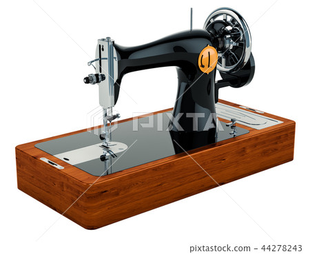 Old sewing machine side view, 3D rendering 44278243