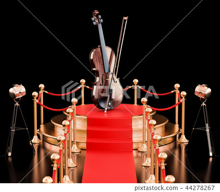Podium with violin and bow, 3D rendering Podium with violin and bow, 3D rendering 44278267