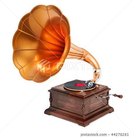 Retro phonograph, vintage gramophone. 3D rendering Retro phonograph, vintage gramophone. 3D rendering 44278281