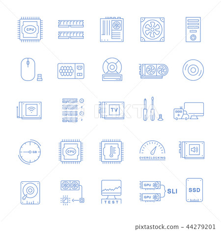 Set Vector Flat Line Icons Upgrading Computer 44279201