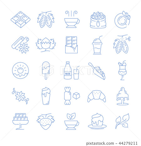 Set Vector Flat Line Icons Chocolate - Stock Illustration [44279211 ...