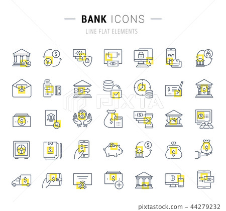 Set Vector Line Icons of Bank. Set Vector Line Icons of Bank. 44279232