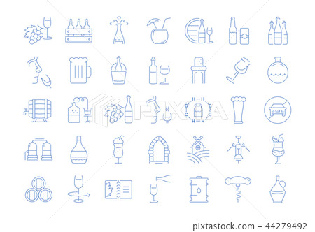 Set Vector Flat Line Icons Alcoholic Drinks - Stock Illustration ...